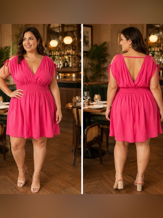 Forever 21 Dresses & Skirts - Forever 21 Hot Pink V-Neck Smocked Waist Mini Dress